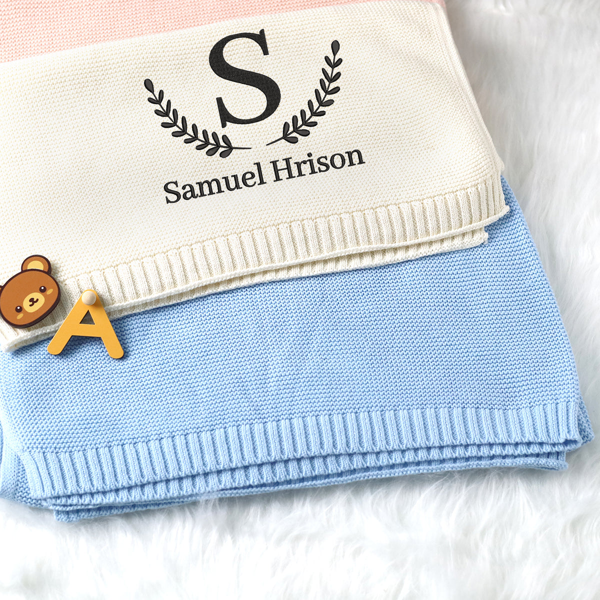 Personalized Embroidered Baby Blanket for Boys Girls, Custom Initial Name Baby Blanket, Cotton Knit Blankets, Embroidery Blankets for Strollers