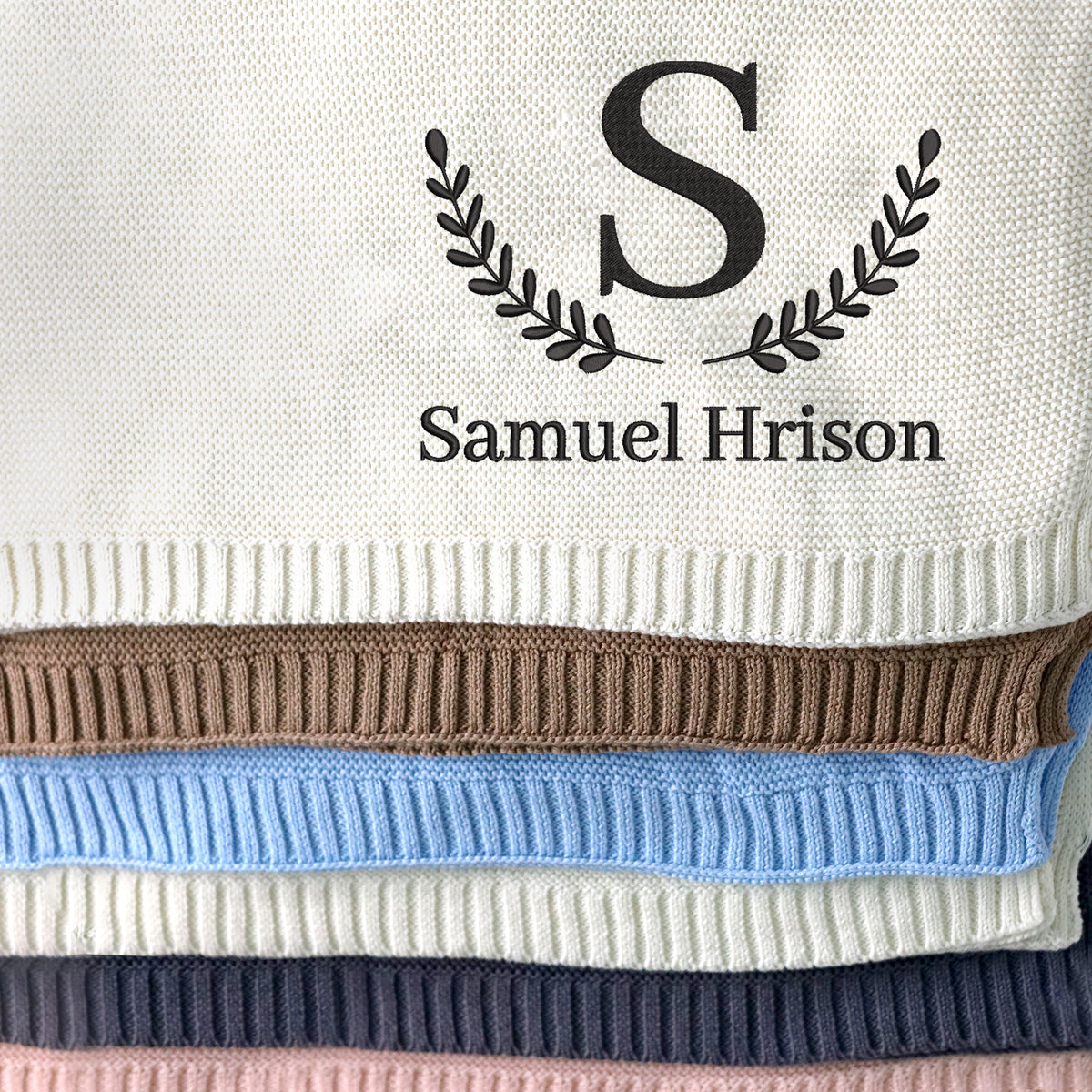Personalized Embroidered Baby Blanket for Boys Girls, Custom Initial Name Baby Blanket, Cotton Knit Blankets, Embroidery Blankets for Strollers
