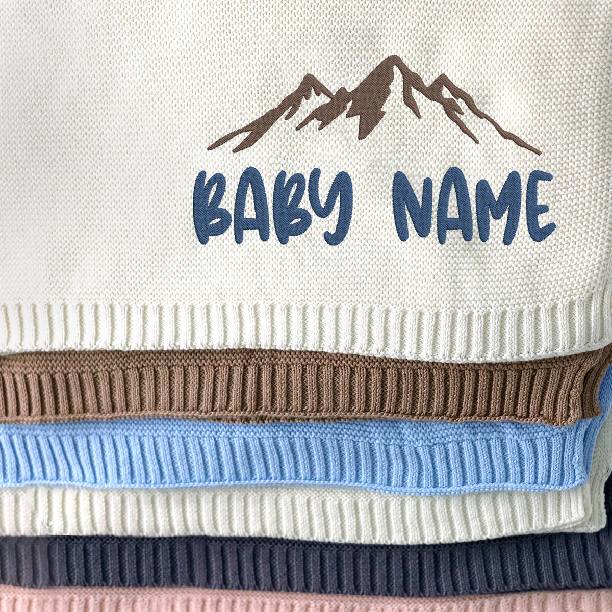 Personalized Embroidered Baby Blanket for Boys Girls, Custom Name Baby Blanket, Cotton Knit Blankets Mountain, Embroidery Blanket for Strollers