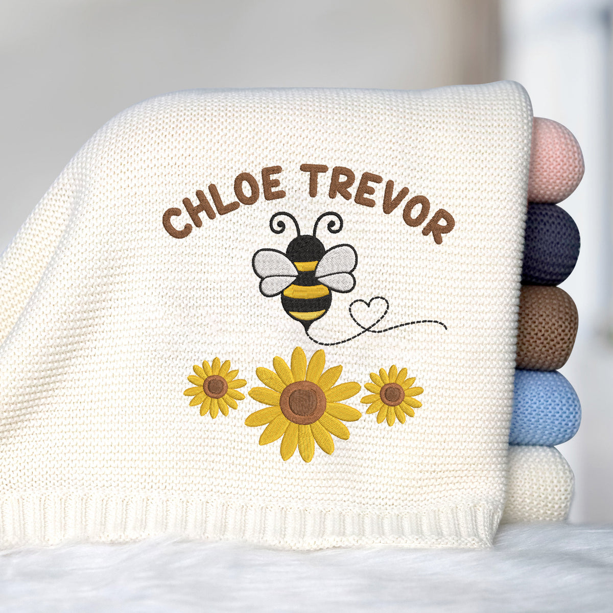 Personalized Embroidered Baby Blanket for Boys Girls - Custom Name Bee Embroidery for Son Daughter - 30x40 Inches Cotton Knit