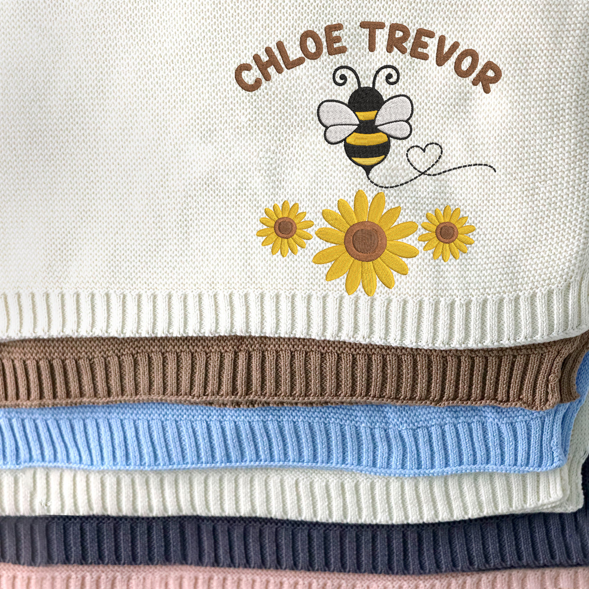 Personalized Embroidered Baby Blanket for Boys Girls - Custom Name Bee Embroidery for Son Daughter - 30x40 Inches Cotton Knit