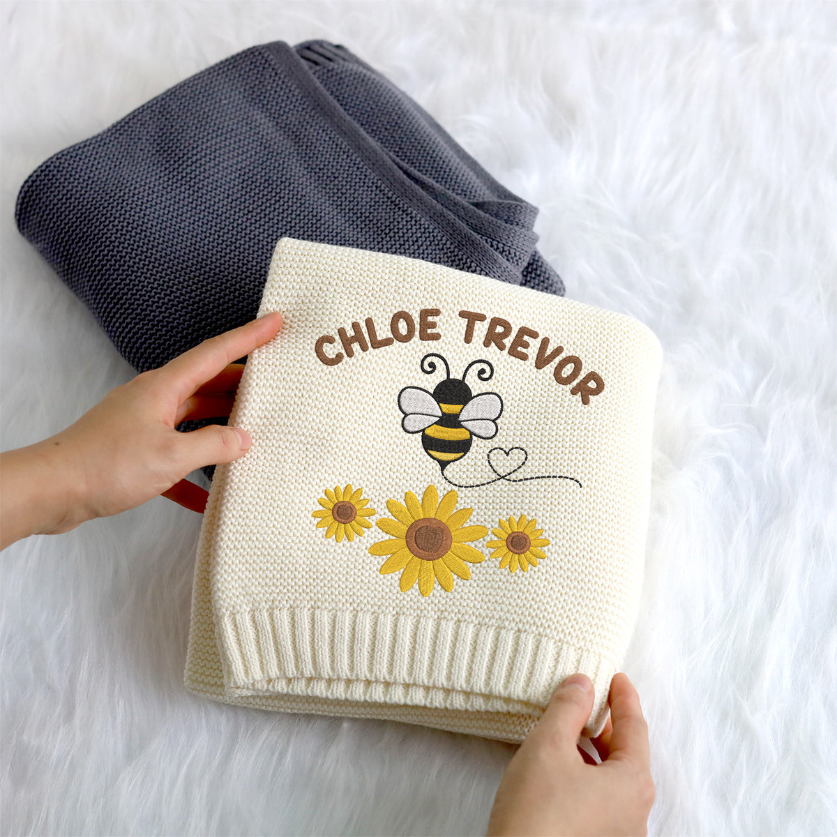 Personalized Embroidered Baby Blanket for Boys Girls - Custom Name Bee Embroidery for Son Daughter - 30x40 Inches Cotton Knit