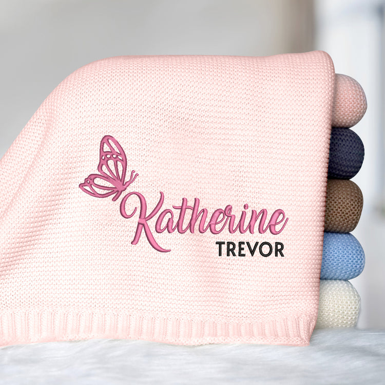 Personalized Embroidered Baby Blanket for Girls, Custom Name Baby Blanket, Cotton Knit Blankets, Embroidery Blanket for Strollers Car Seat
