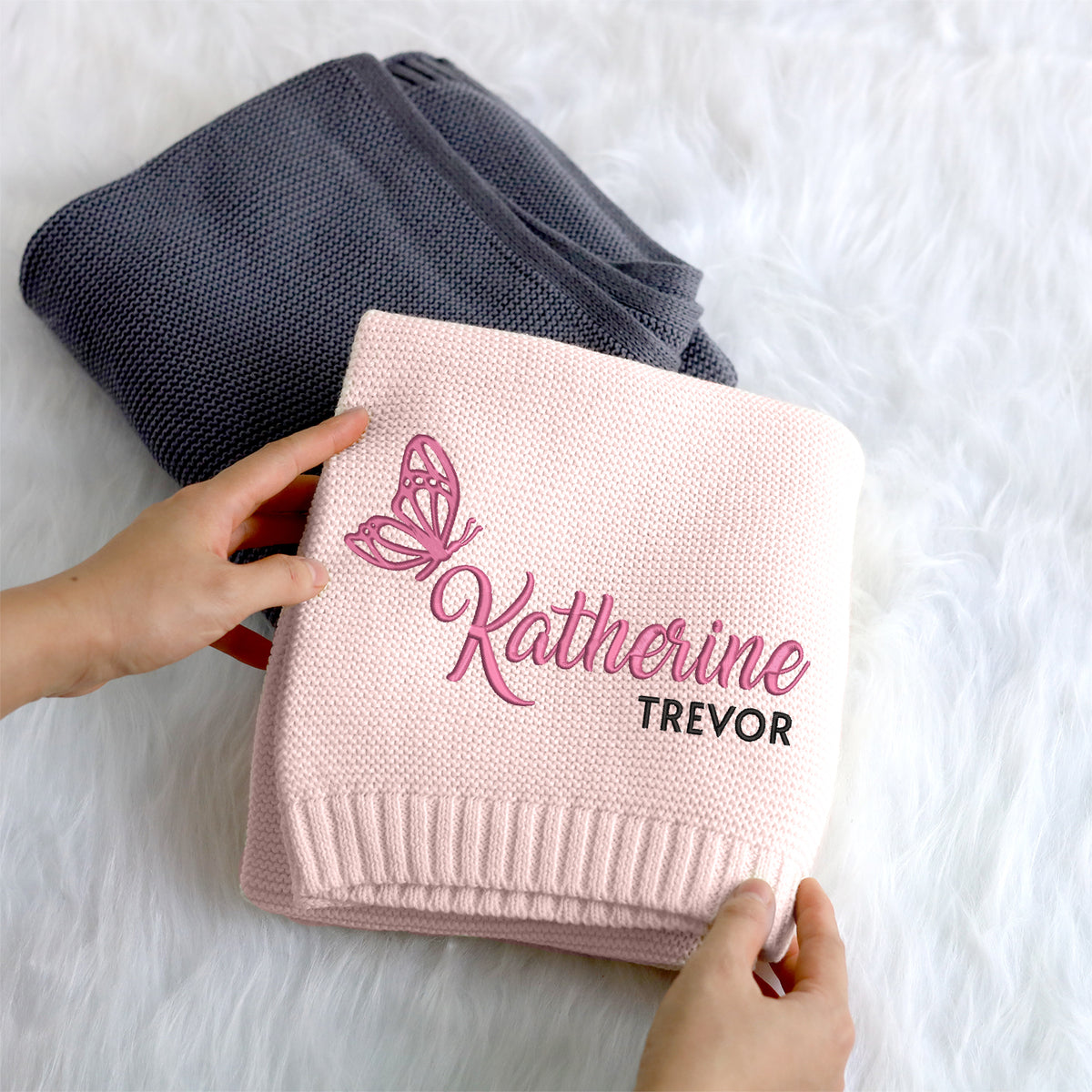 Personalized Embroidered Baby Blanket for Girls, Custom Name Baby Blanket, Cotton Knit Blankets, Embroidery Blanket for Strollers Car Seat