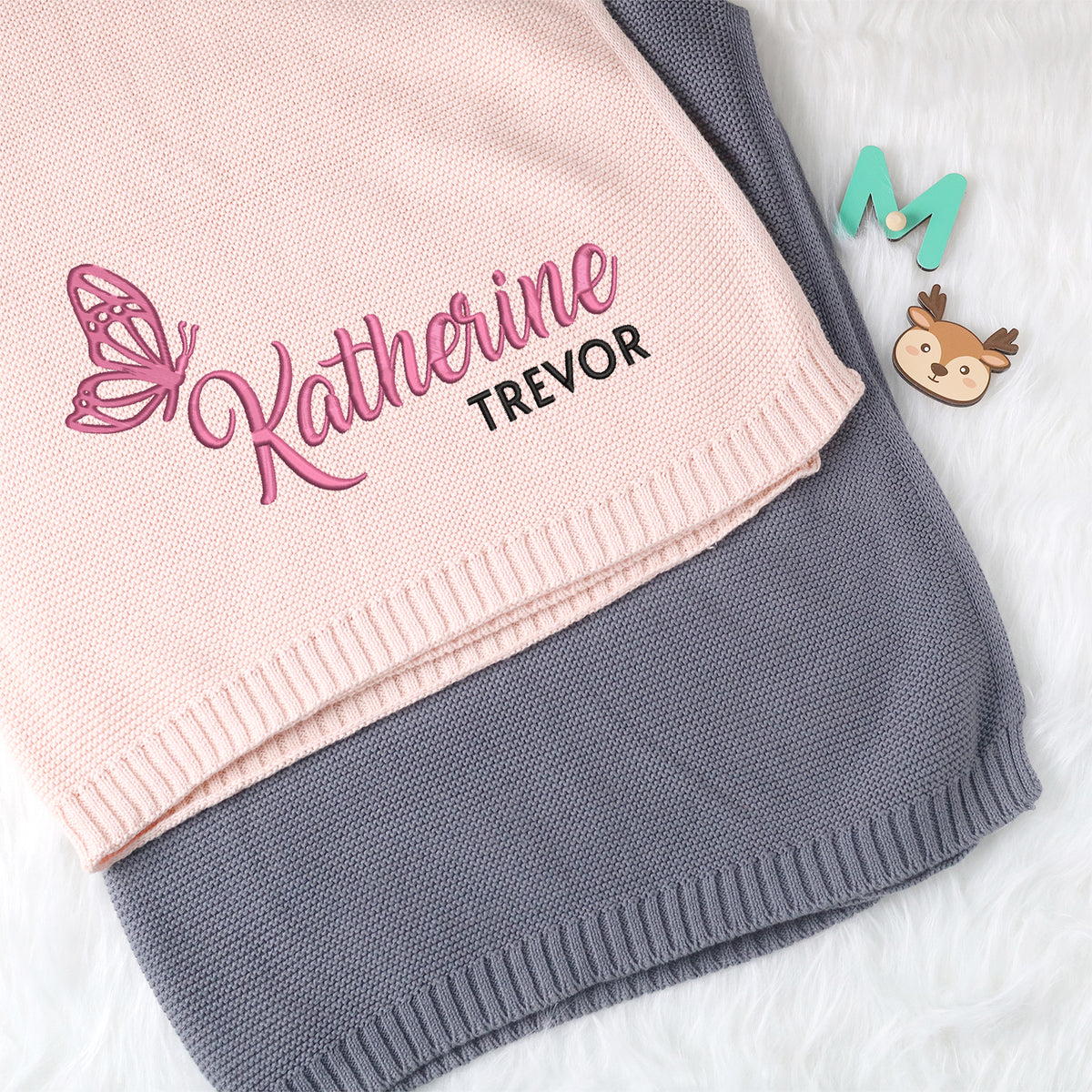 Personalized Embroidered Baby Blanket for Girls, Custom Name Baby Blanket, Cotton Knit Blankets, Embroidery Blanket for Strollers Car Seat