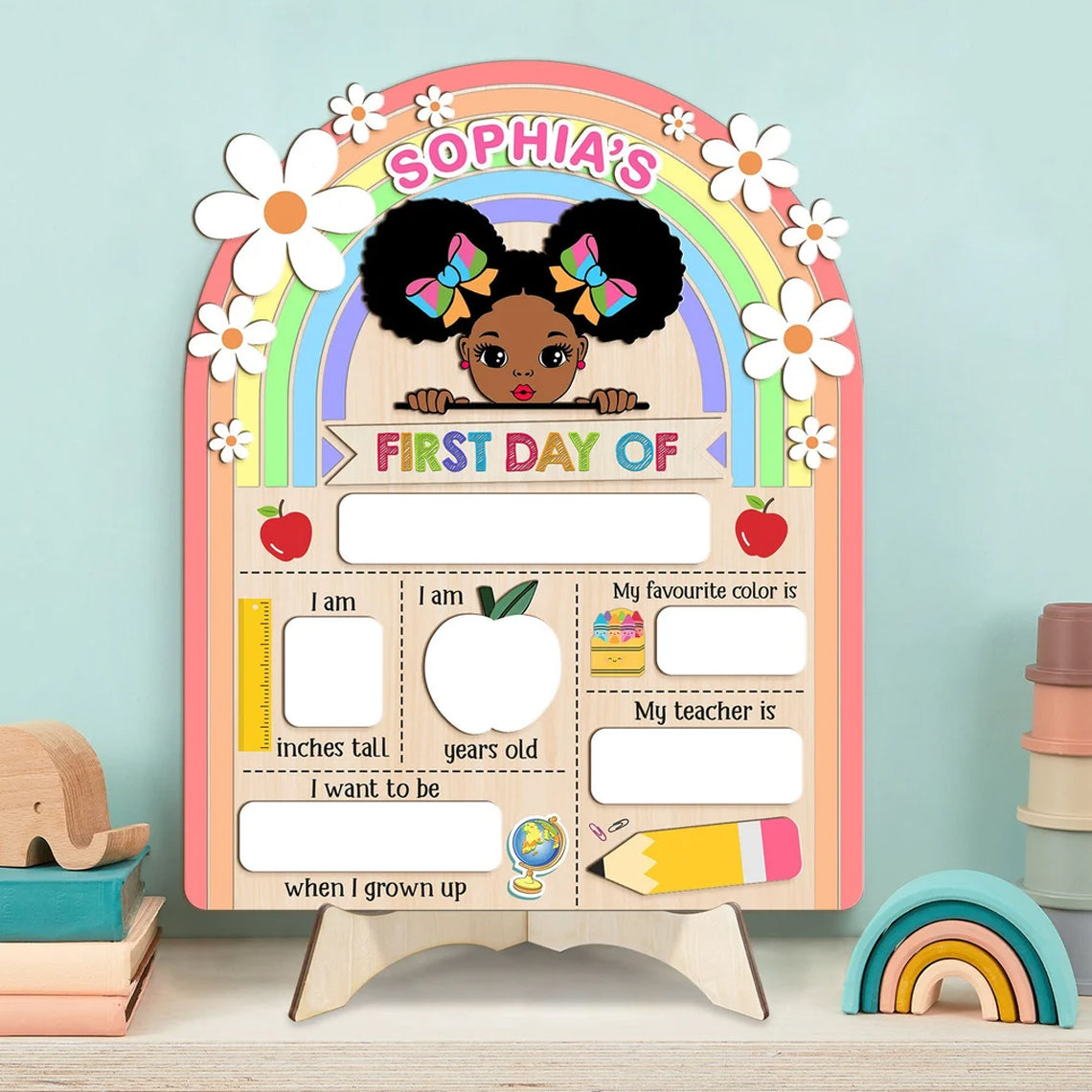 Personalized First & Last Day Of School Wooden Reusable School Sign, Back To School Sign For Girl