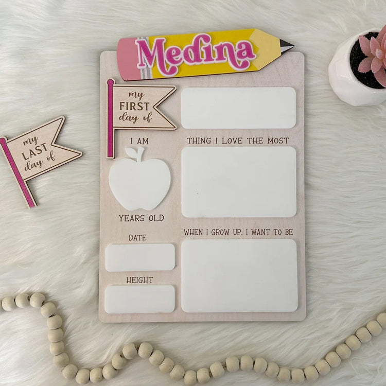 Personalized First - Last Day of School Sign, Back To School sign, Name Printed On Pencil
