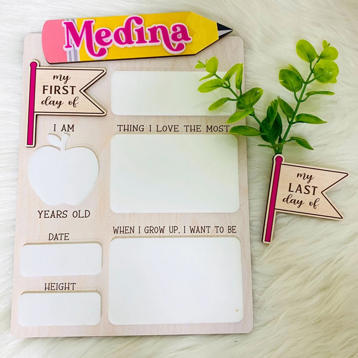 Personalized First - Last Day of School Sign, Back To School sign, Name Printed On Pencil