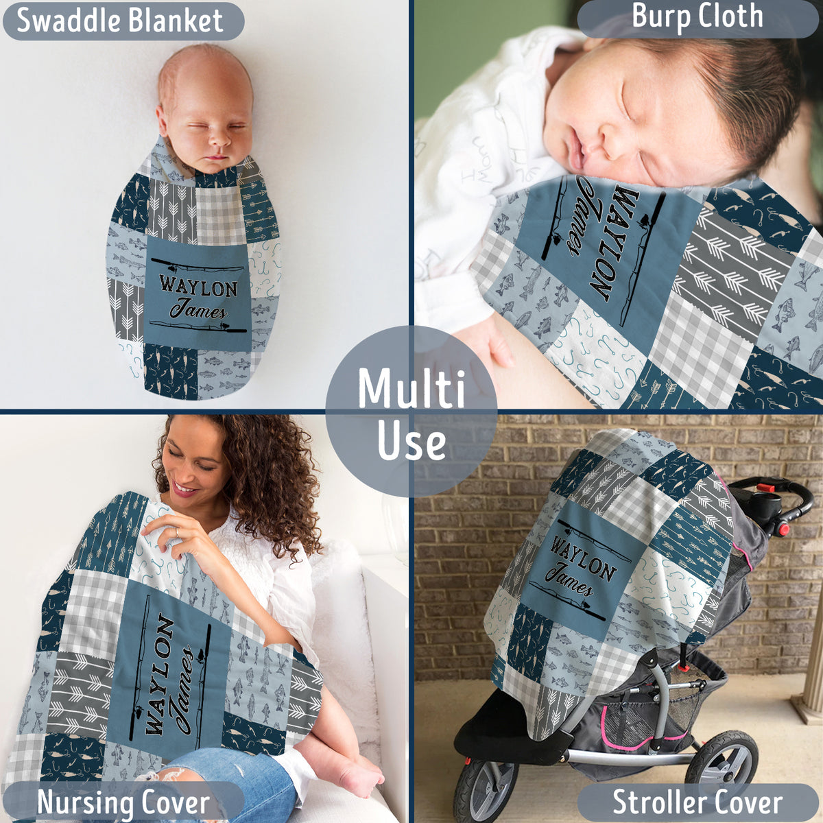Personalized Fishing Baby Blankets for Boys, Fishing Swaddle Blanket, Soft Plush Blankets for Baby Boy Son Daughter Newborn