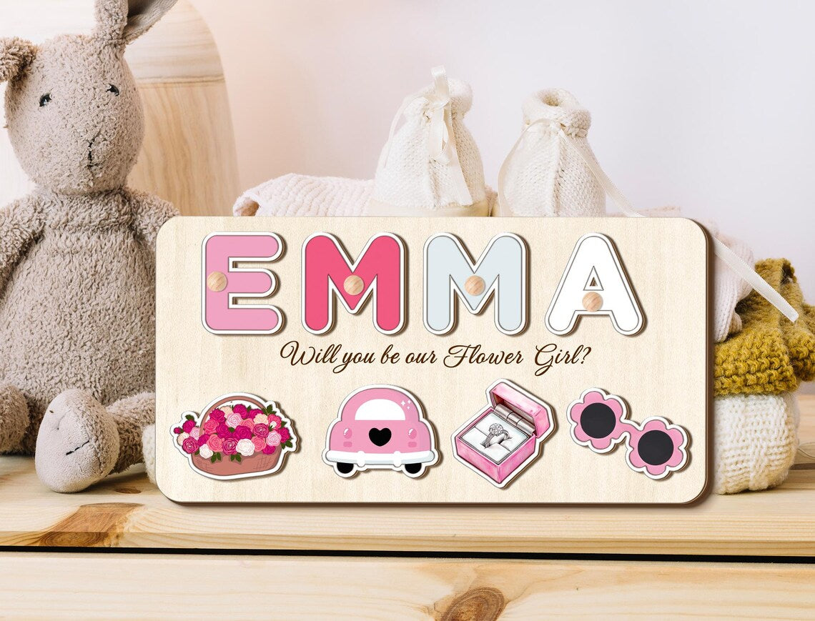 Personalized Flower Girl Proposal Gift, Custom Flower Girl Name Puzzle, Ring Bearer Gift, Baby Girl Bridesmaid