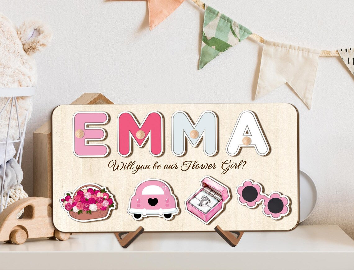 Personalized Flower Girl Proposal Gift, Custom Flower Girl Name Puzzle, Ring Bearer Gift, Baby Girl Bridesmaid