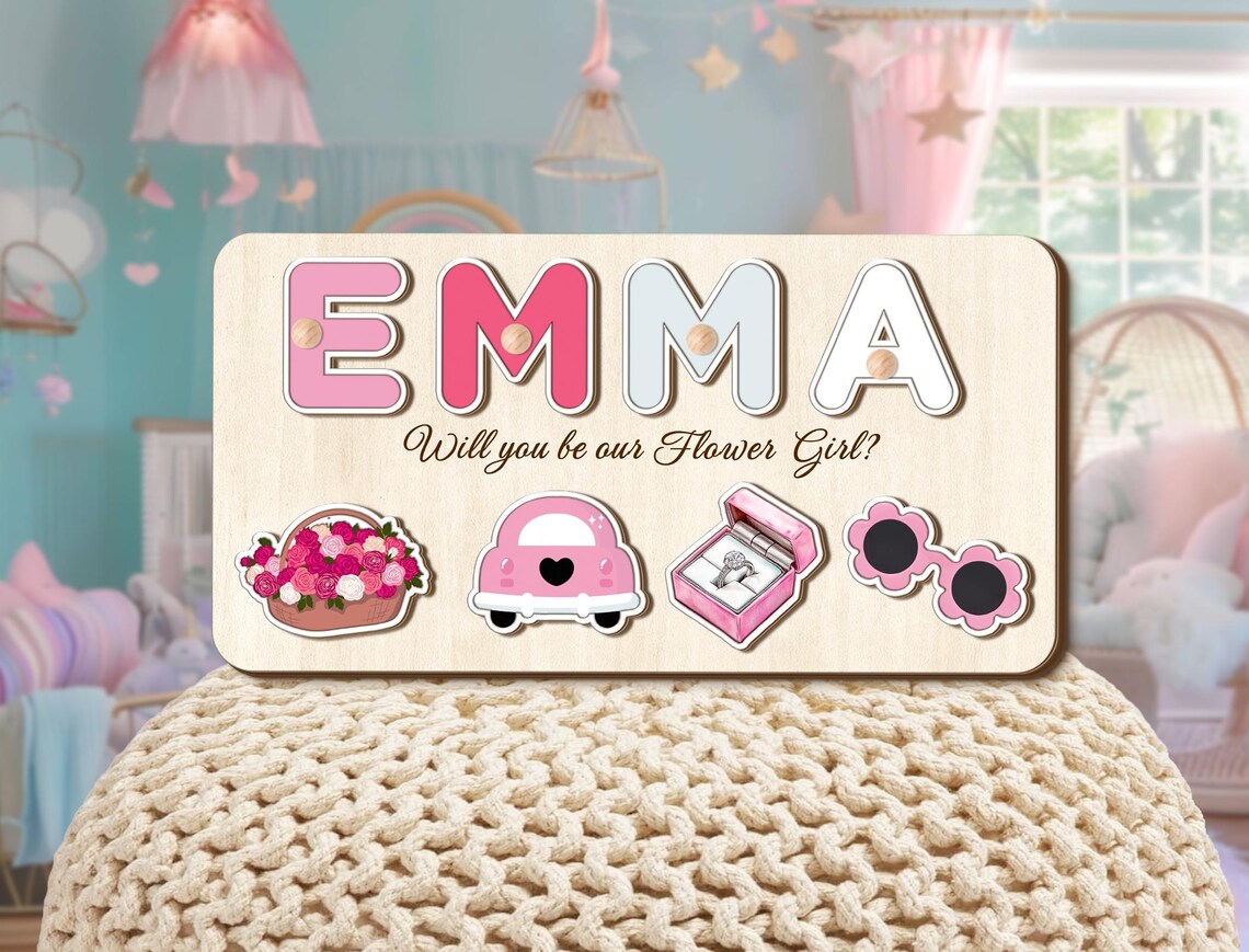 Personalized Flower Girl Proposal Gift, Custom Flower Girl Name Puzzle, Ring Bearer Gift, Baby Girl Bridesmaid