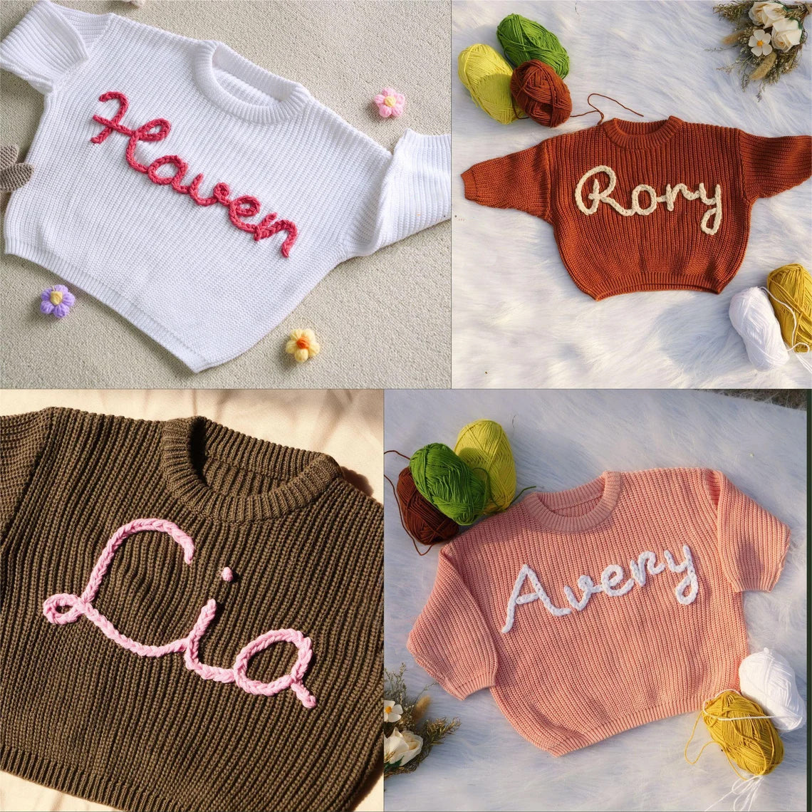 Personalized Hand embroidered Name Baby Sweater, Custome Baby Name Sweater, Pink Baby Girls Sweater With Name, Birthday Gift For Baby Girls Boy