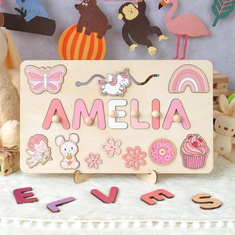 Personalized Montessori Busy Board Sensory Puzzle Toy, First Birthday Gifts, Wooden Toys for Baby, Toddler Gift