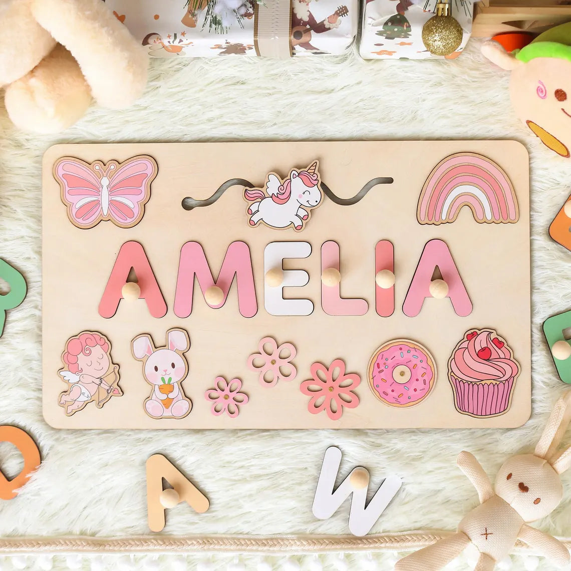Personalized Montessori Busy Board Sensory Puzzle Toy, First Birthday Gifts, Wooden Toys for Baby, Toddler Gift