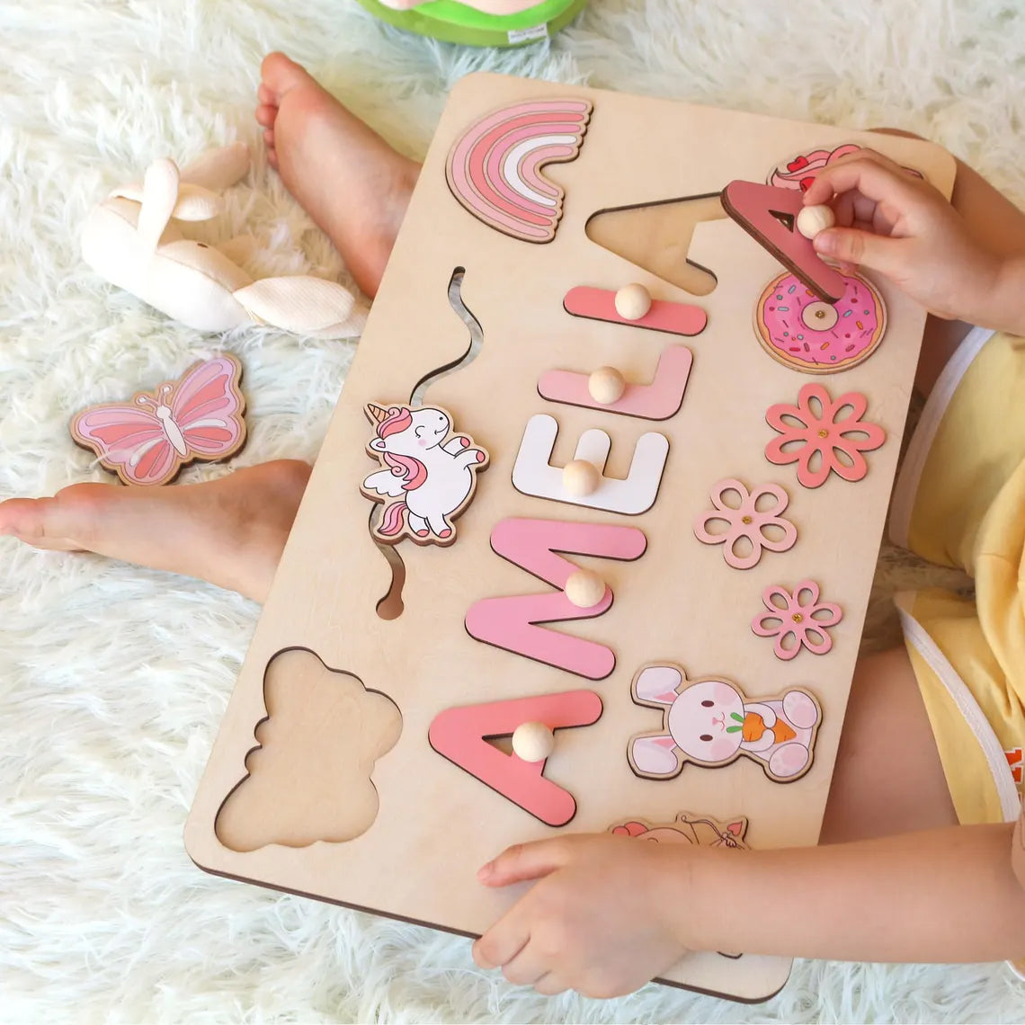 Personalized Montessori Busy Board Sensory Puzzle Toy, First Birthday Gifts, Wooden Toys for Baby, Toddler Gift