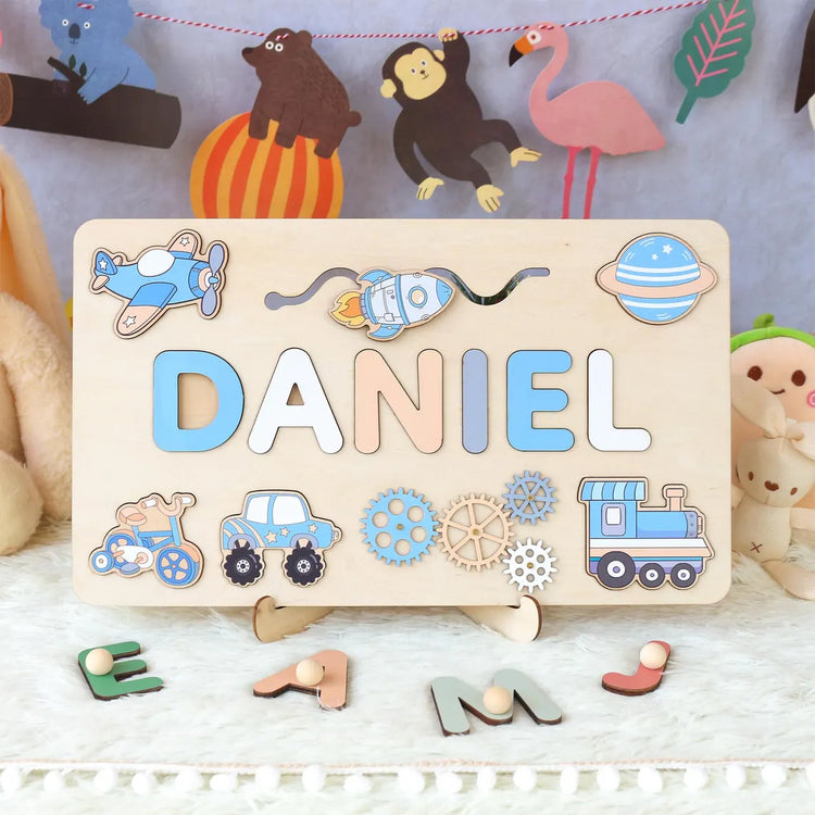 Personalized Montessori Busy Board Sensory Puzzle Toy For Boys, First Birthday Gifts, Wooden Toys for Baby, Toddler Gift