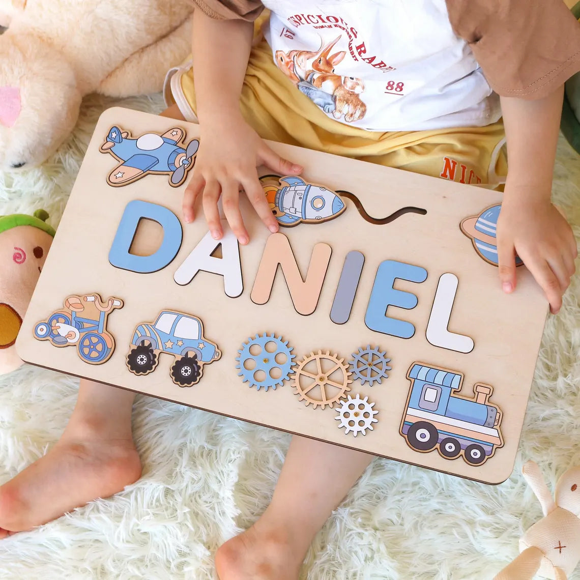 Personalized Montessori Busy Board Sensory Puzzle Toy For Boys, First Birthday Gifts, Wooden Toys for Baby, Toddler Gift