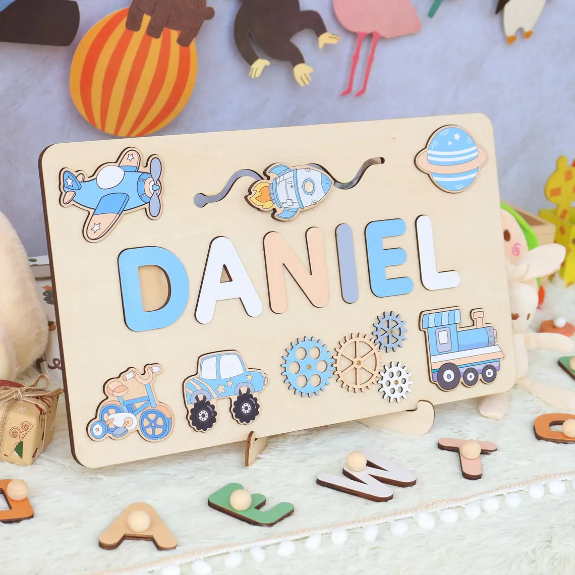 Personalized Montessori Busy Board Sensory Puzzle Toy For Boys, First Birthday Gifts, Wooden Toys for Baby, Toddler Gift