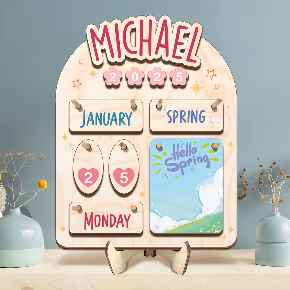 Personalized Montessori Toys Wooden Calendar Custom Kids Name, Waldorf Inspired, Montessori Teaching Toys For Kids