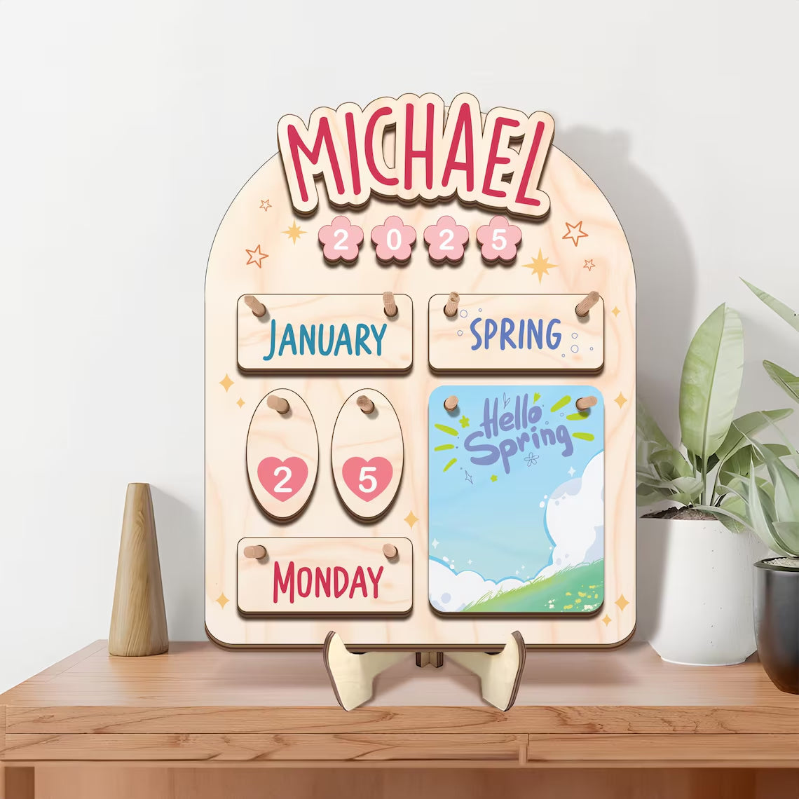 Personalized Montessori Toys Wooden Calendar Custom Kids Name, Waldorf Inspired, Montessori Teaching Toys For Kids