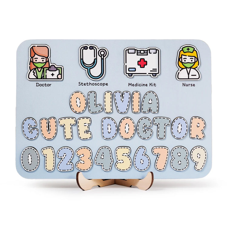 Personalized Name Baby Doctor Wooden Puzzle, Gifts for Kids, Baby Shower, Wooden Toddler Toys