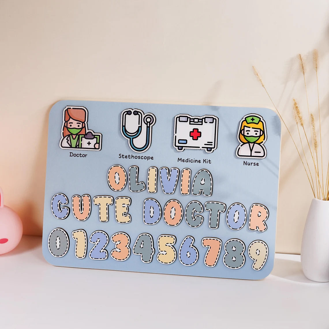 Personalized Name Baby Doctor Wooden Puzzle, Gifts for Kids, Baby Shower, Wooden Toddler Toys