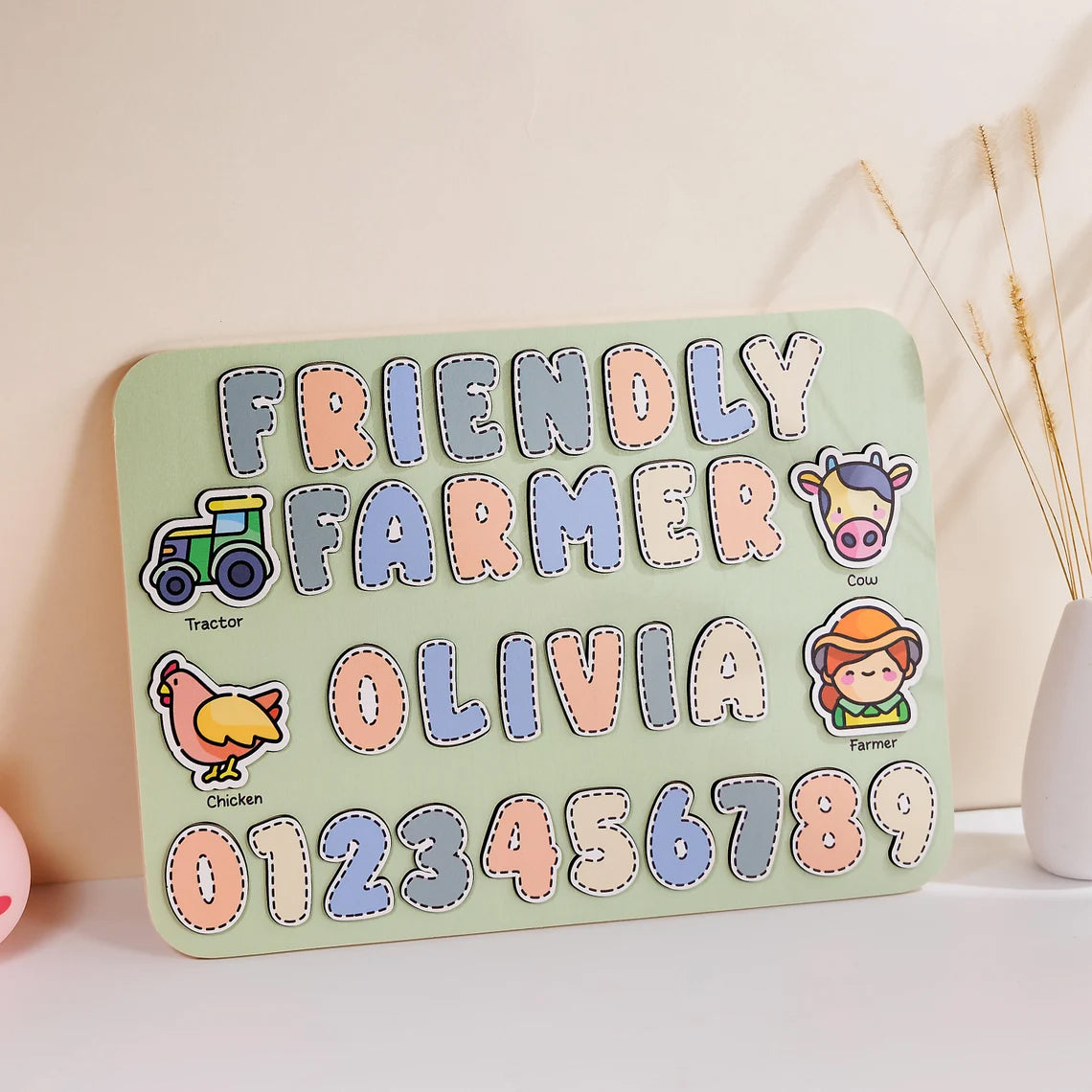 Personalized Name Baby Farmer Wooden Puzzle, Back ToSchool Gifts for Kids, Games First Birthday