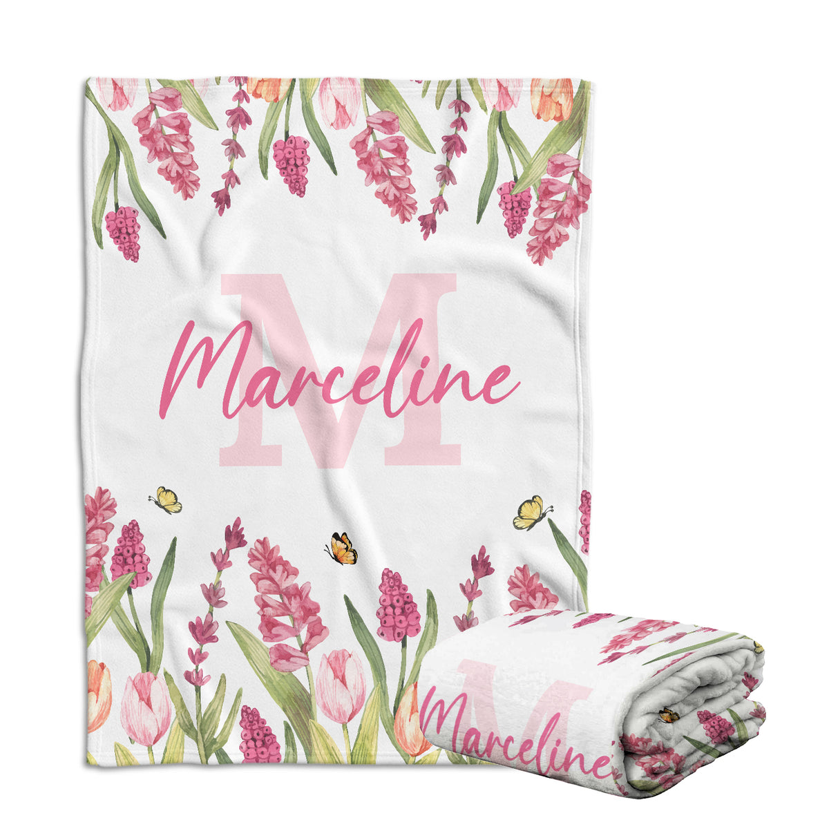 Personalized Name Baby Girl Blanket For NewborToddler Nursery Bed Blankets Stroller Crib Shower Gifts, Super Soft Plush Fleece