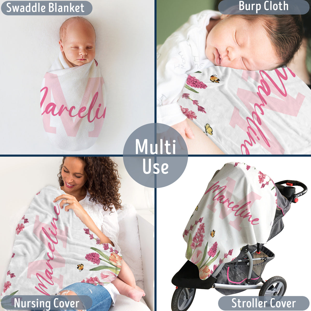 Personalized Name Baby Girl Blanket For NewborToddler Nursery Bed Blankets Stroller Crib Shower Gifts, Super Soft Plush Fleece