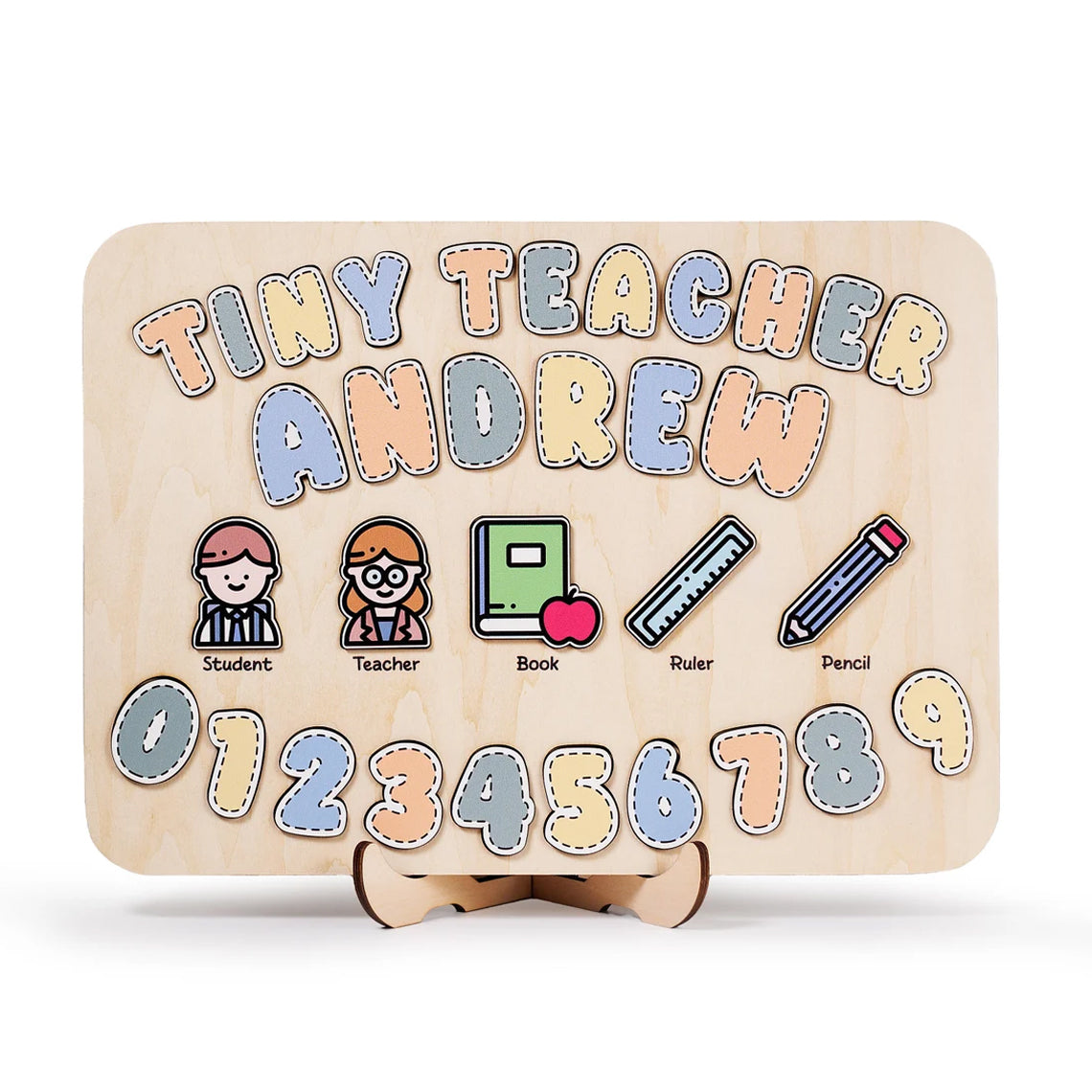 Personalized Name Baby Teacher Wooden Puzzle, Back To School Gifts for Kids, Wooden Toddler Toys