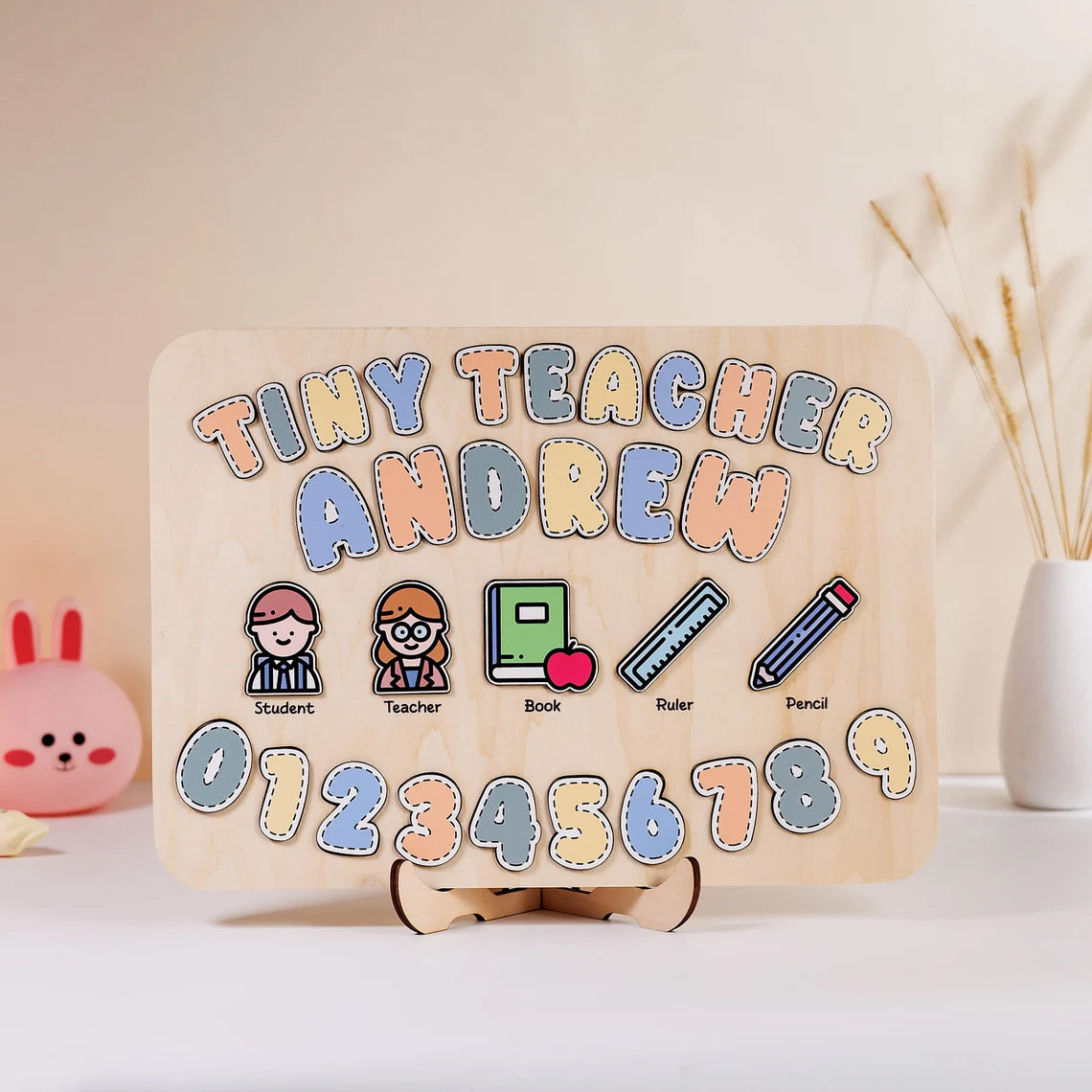 Personalized Name Baby Teacher Wooden Puzzle, Back To School Gifts for Kids, Wooden Toddler Toys