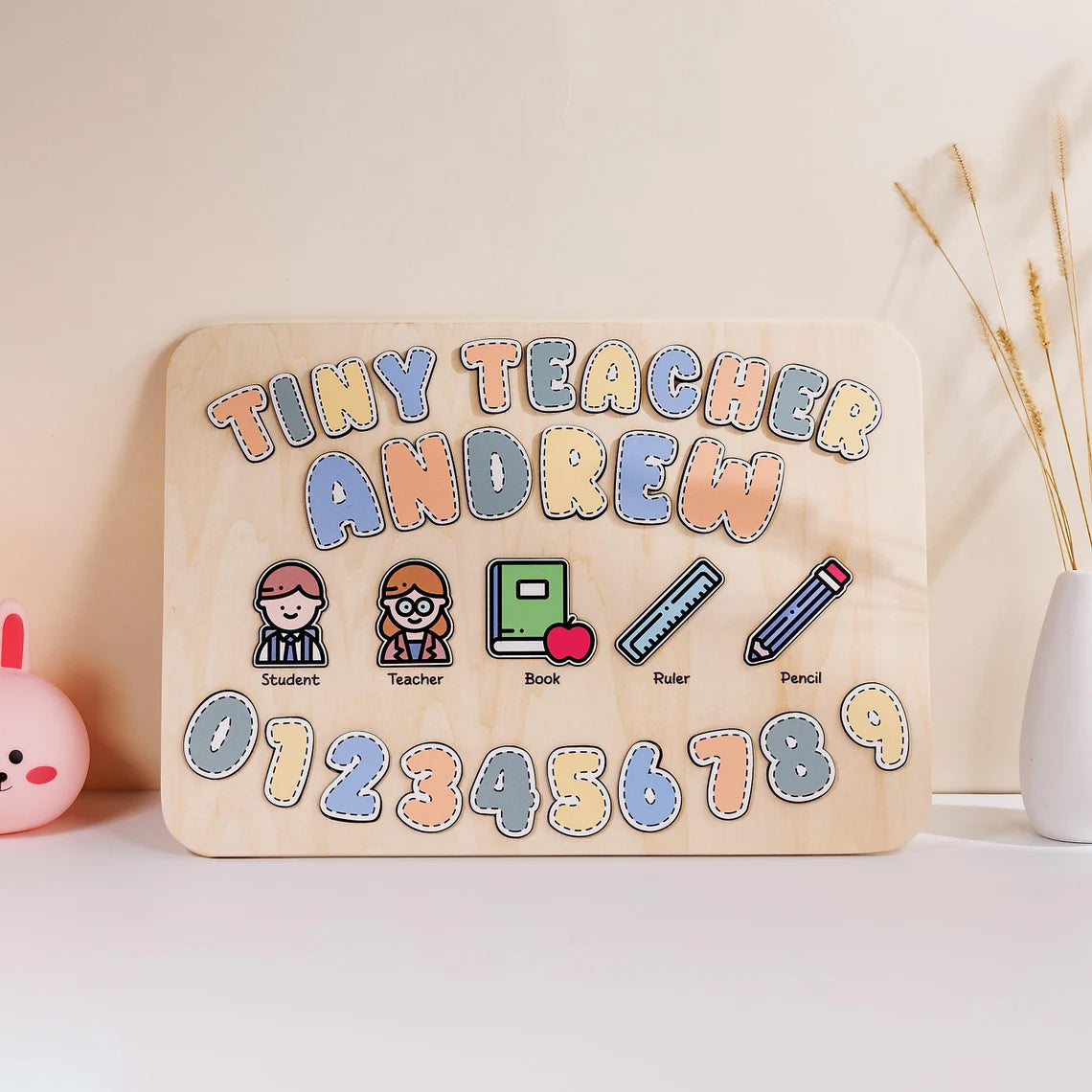 Personalized Name Baby Teacher Wooden Puzzle, Back To School Gifts for Kids, Wooden Toddler Toys