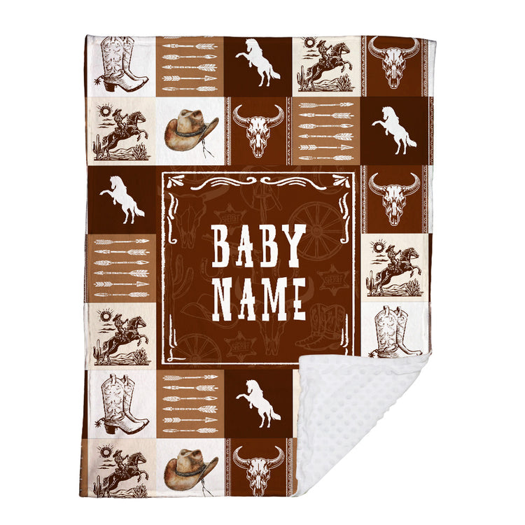 Personalized Name Minky Baby Blankets Brown , Minky Blanket Double Layer with Dotted Backing for Infant Toddler Crib, Gift For Baby