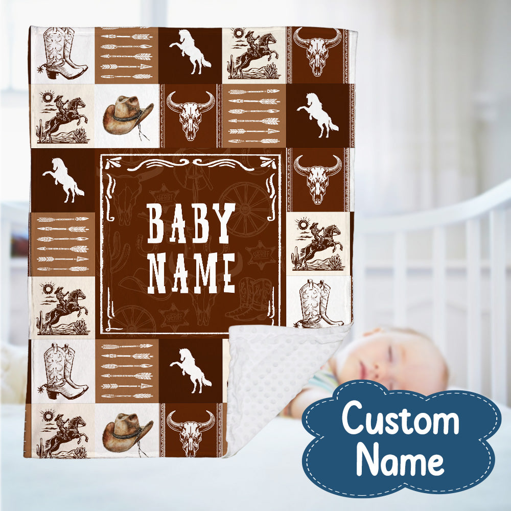 Personalized Name Minky Baby Blankets Brown , Minky Blanket Double Layer with Dotted Backing for Infant Toddler Crib, Gift For Baby
