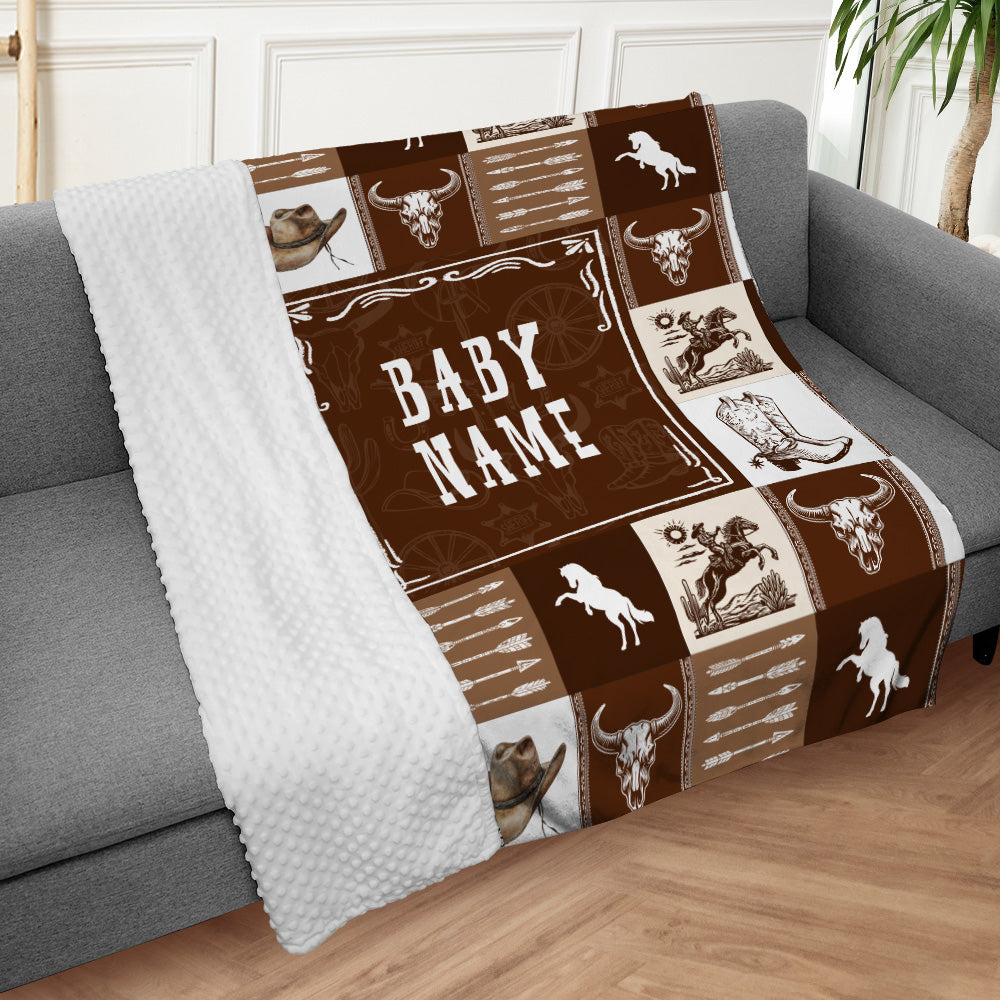Personalized Name Minky Baby Blankets Brown , Minky Blanket Double Layer with Dotted Backing for Infant Toddler Crib, Gift For Baby