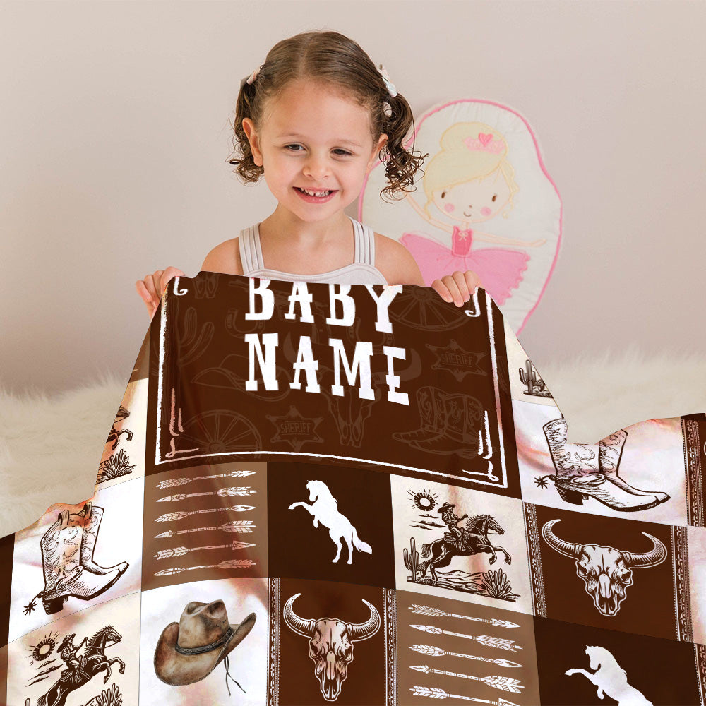 Personalized Name Minky Baby Blankets Brown , Minky Blanket Double Layer with Dotted Backing for Infant Toddler Crib, Gift For Baby