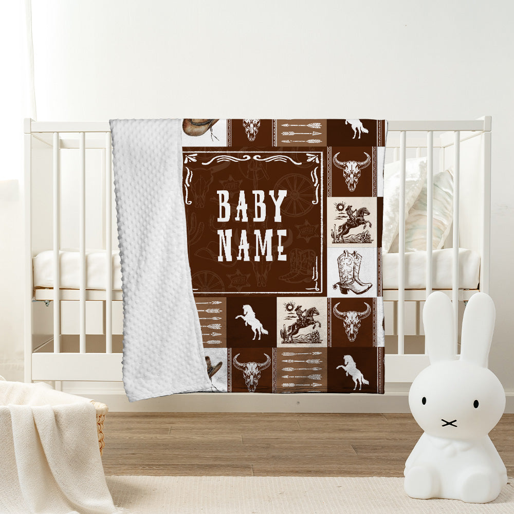 Personalized Name Minky Baby Blankets Brown , Minky Blanket Double Layer with Dotted Backing for Infant Toddler Crib, Gift For Baby
