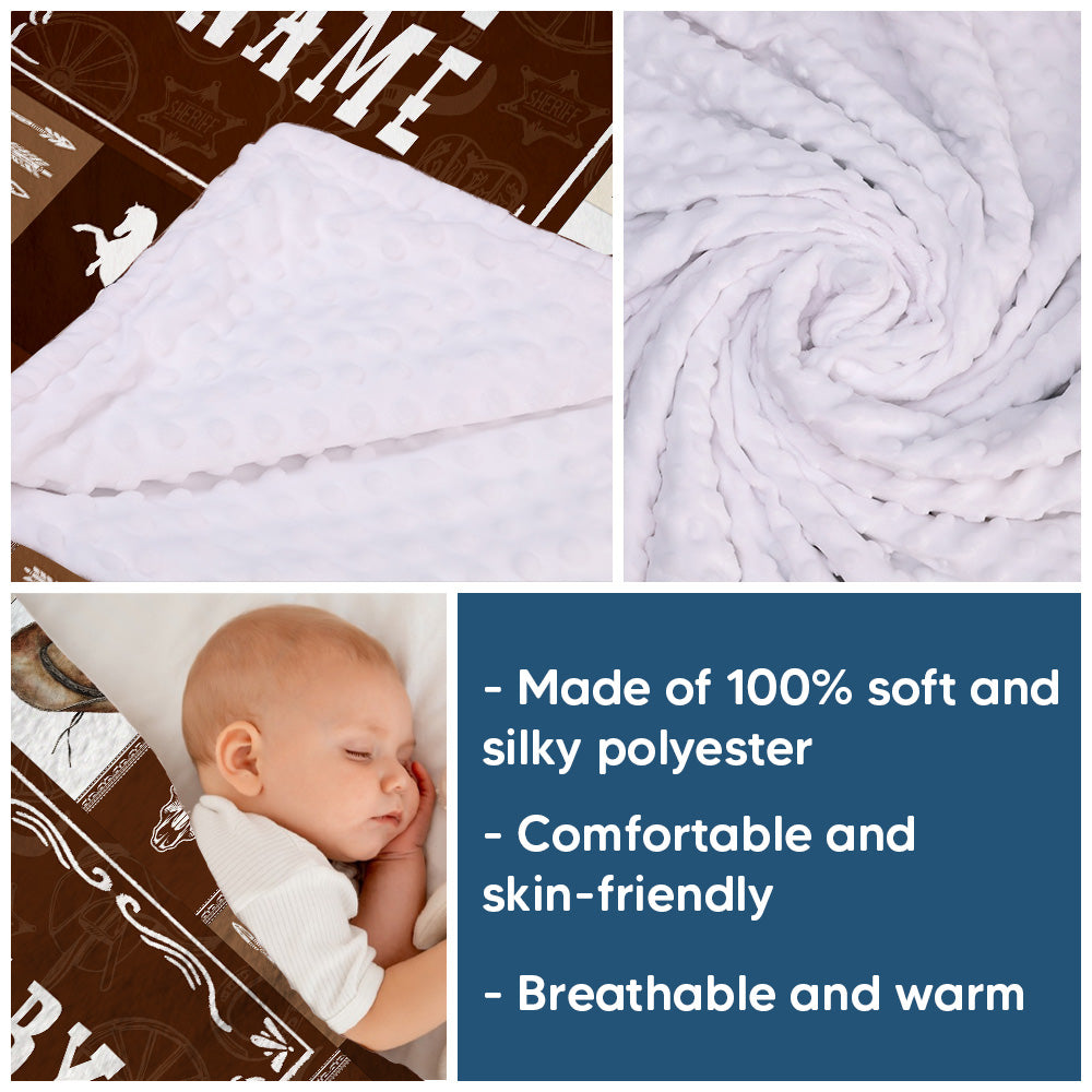Personalized Name Minky Baby Blankets Brown , Minky Blanket Double Layer with Dotted Backing for Infant Toddler Crib, Gift For Baby