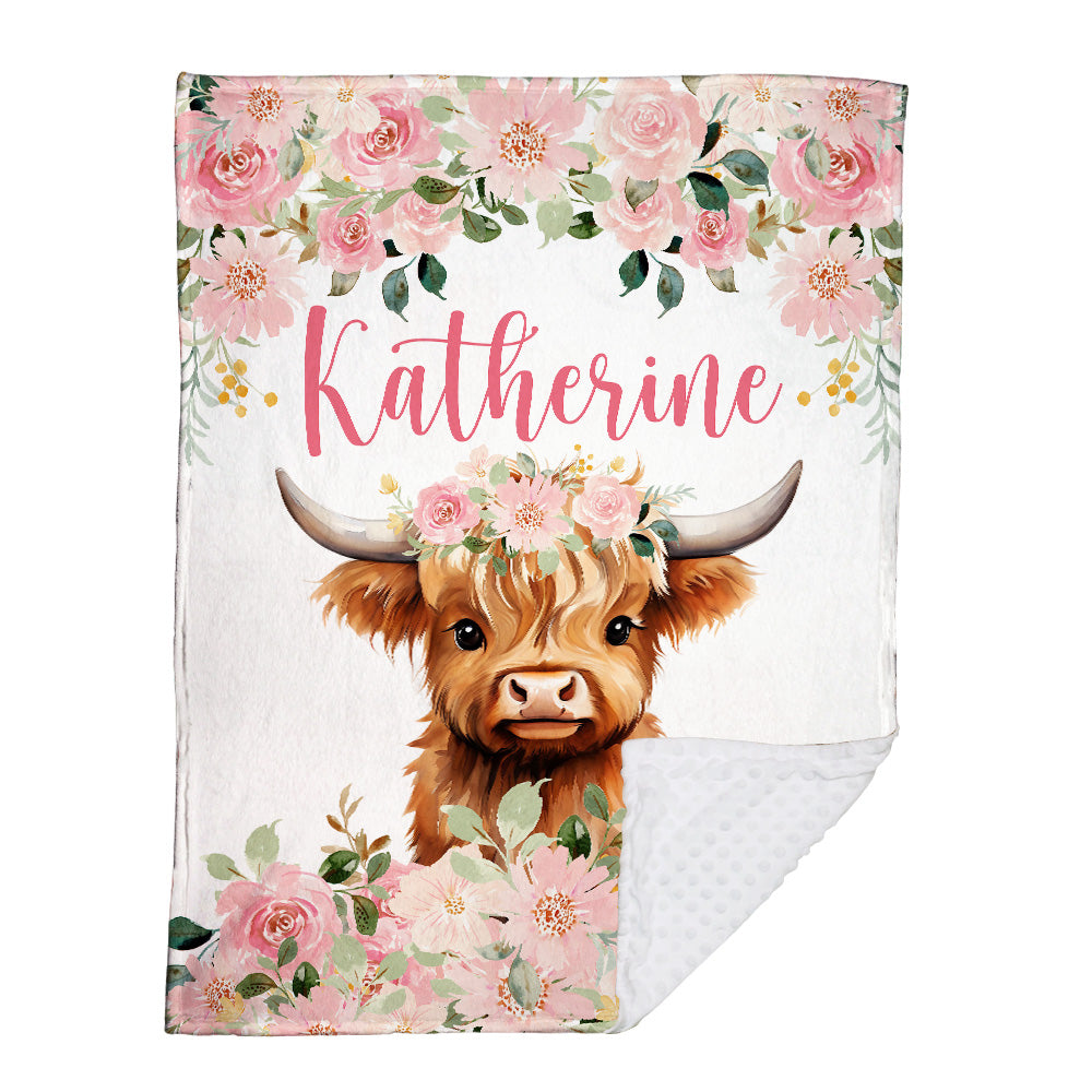 Personalized Name Minky Baby Blankets, Cow Baby Blankets, Blanket Double Layer with Dotted Backing for Infant Toddler Crib, Nursery Decorations