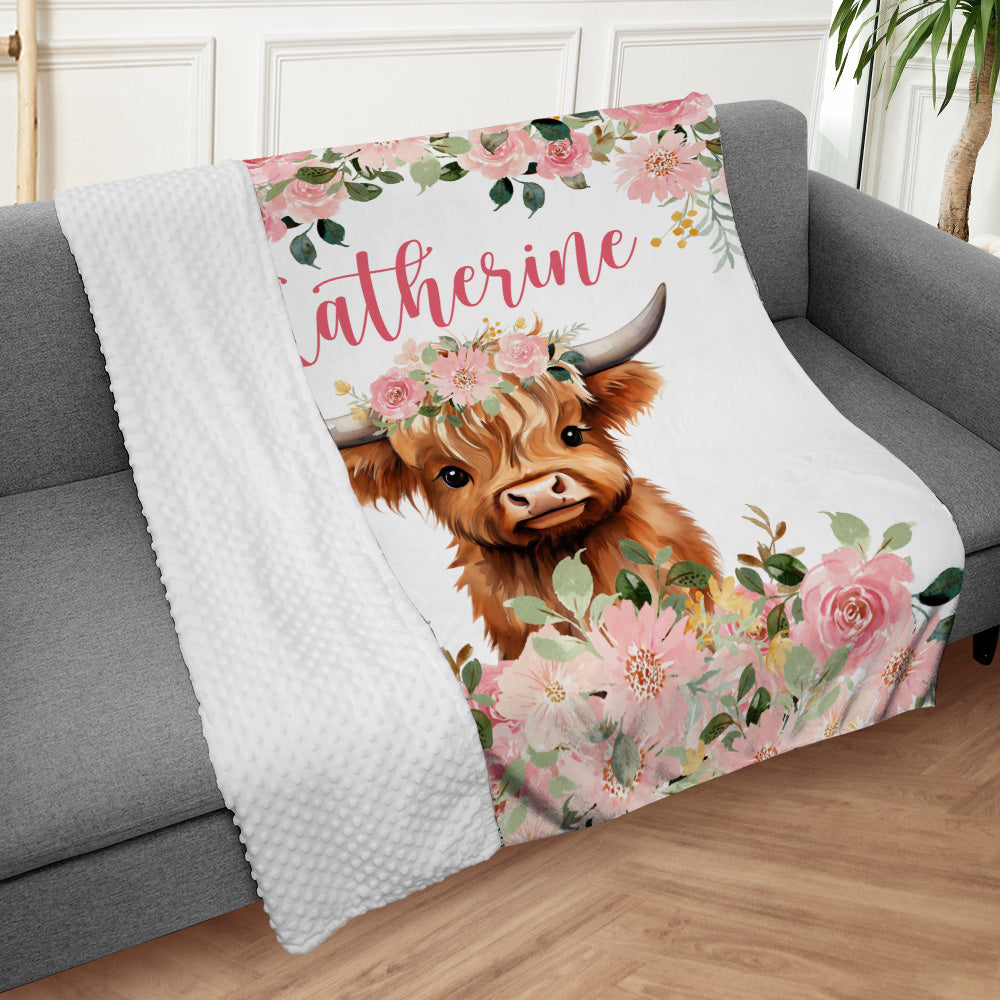 Personalized Name Minky Baby Blankets, Cow Baby Blankets, Blanket Double Layer with Dotted Backing for Infant Toddler Crib, Nursery Decorations