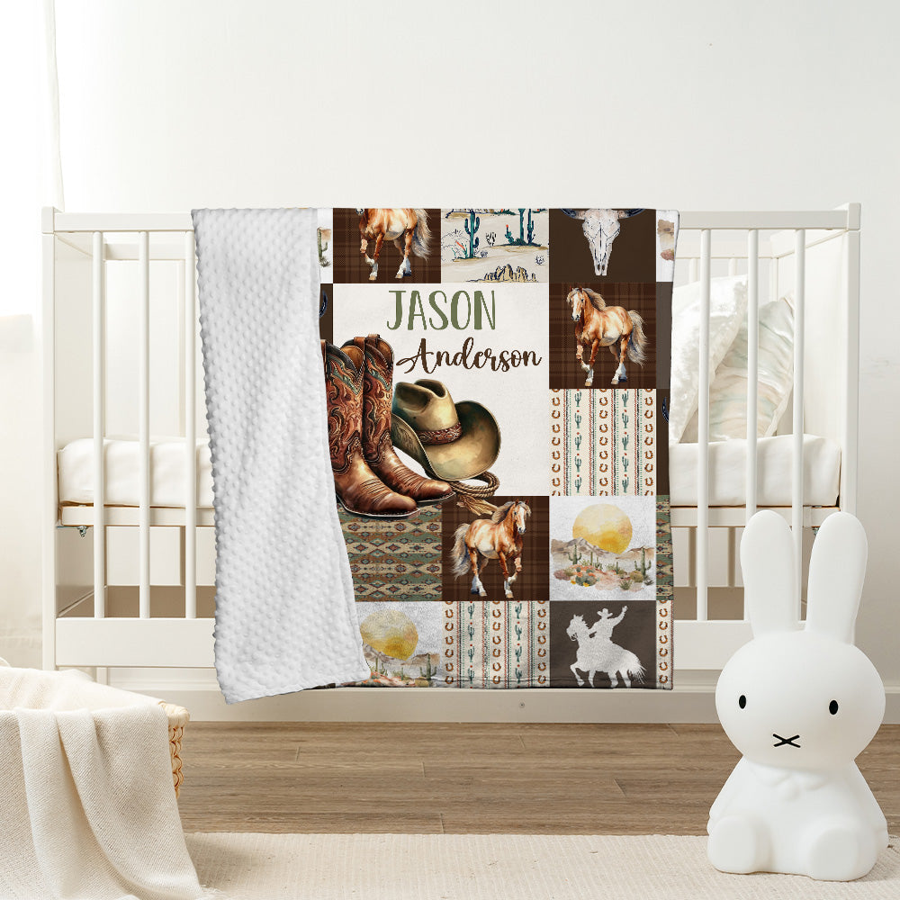 Personalized Name Minky Baby Blankets For Baby, Blanket Double Layer with Dotted Backing for Infant Toddler Crib, Gift For Baby