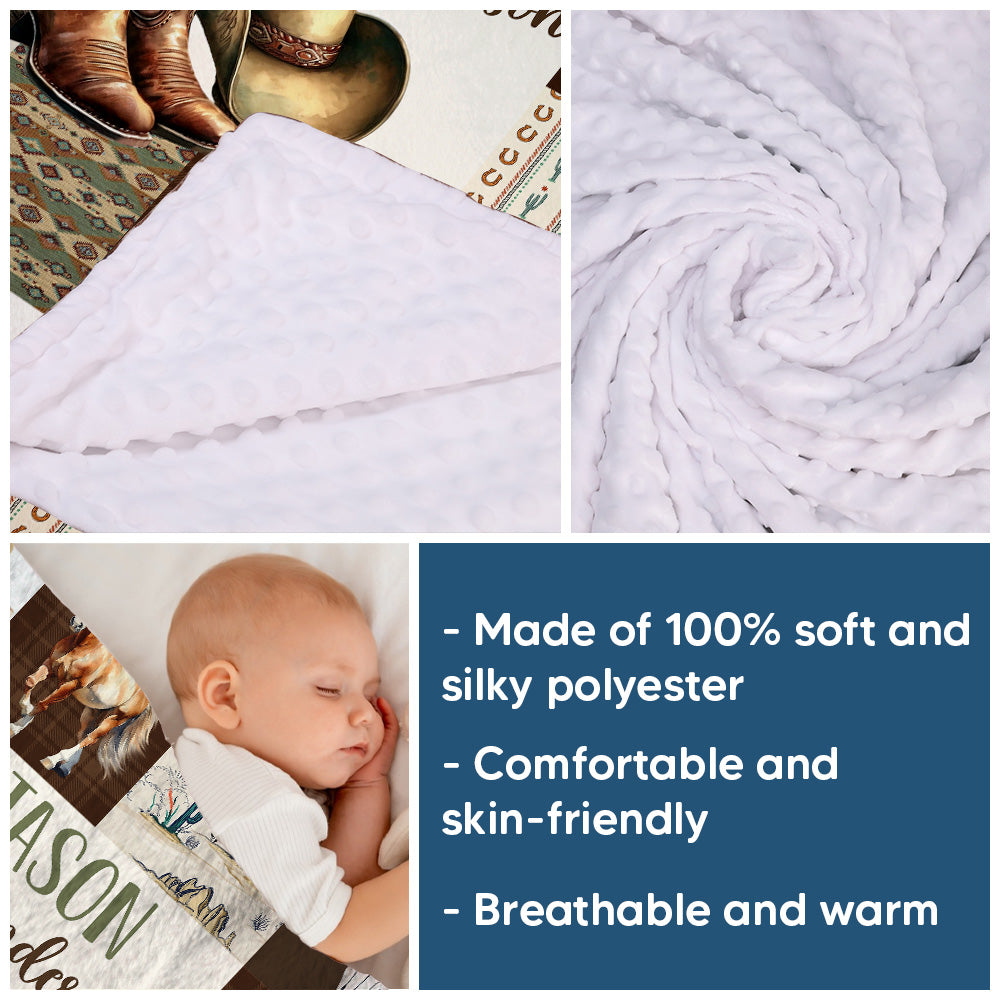 Personalized Name Minky Baby Blankets For Baby, Blanket Double Layer with Dotted Backing for Infant Toddler Crib, Gift For Baby