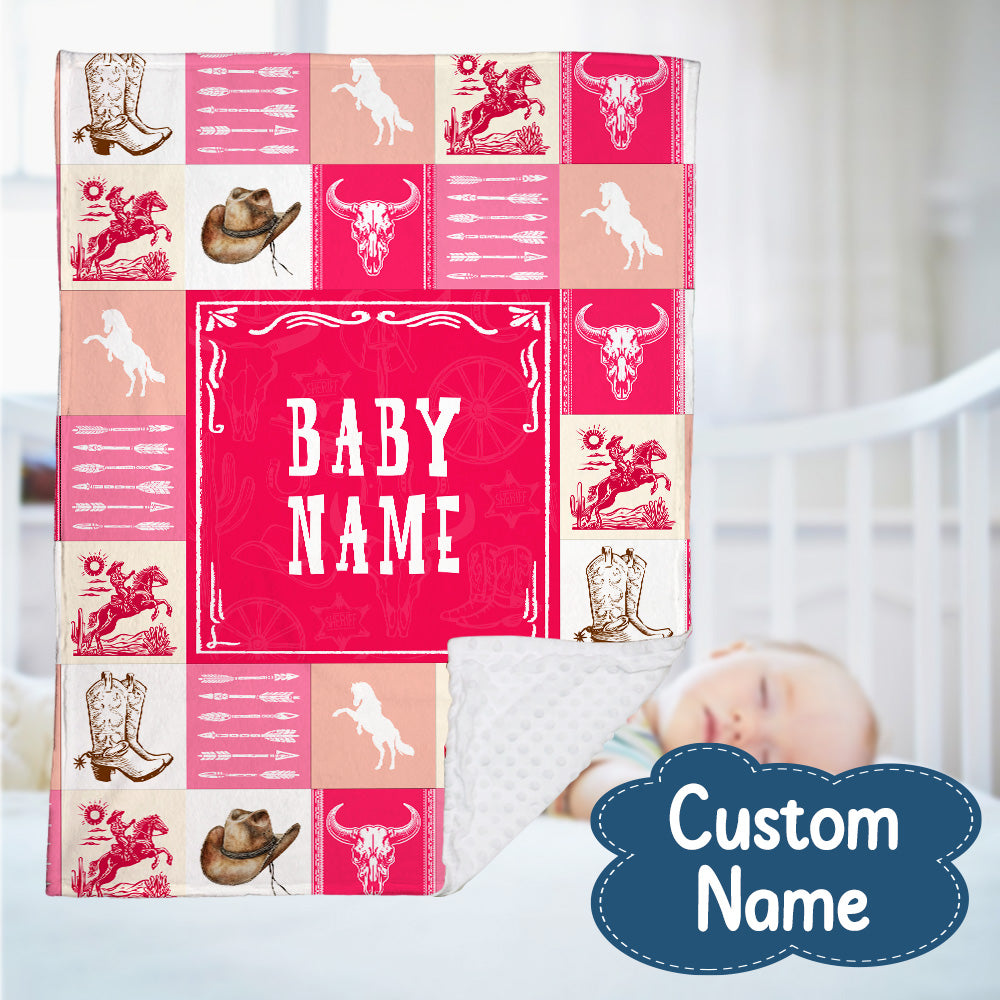 Personalized Name Minky Baby Blankets Pink , Minky Blanket Double Layer with Dotted Backing for Infant Toddler Crib, Gift For Baby
