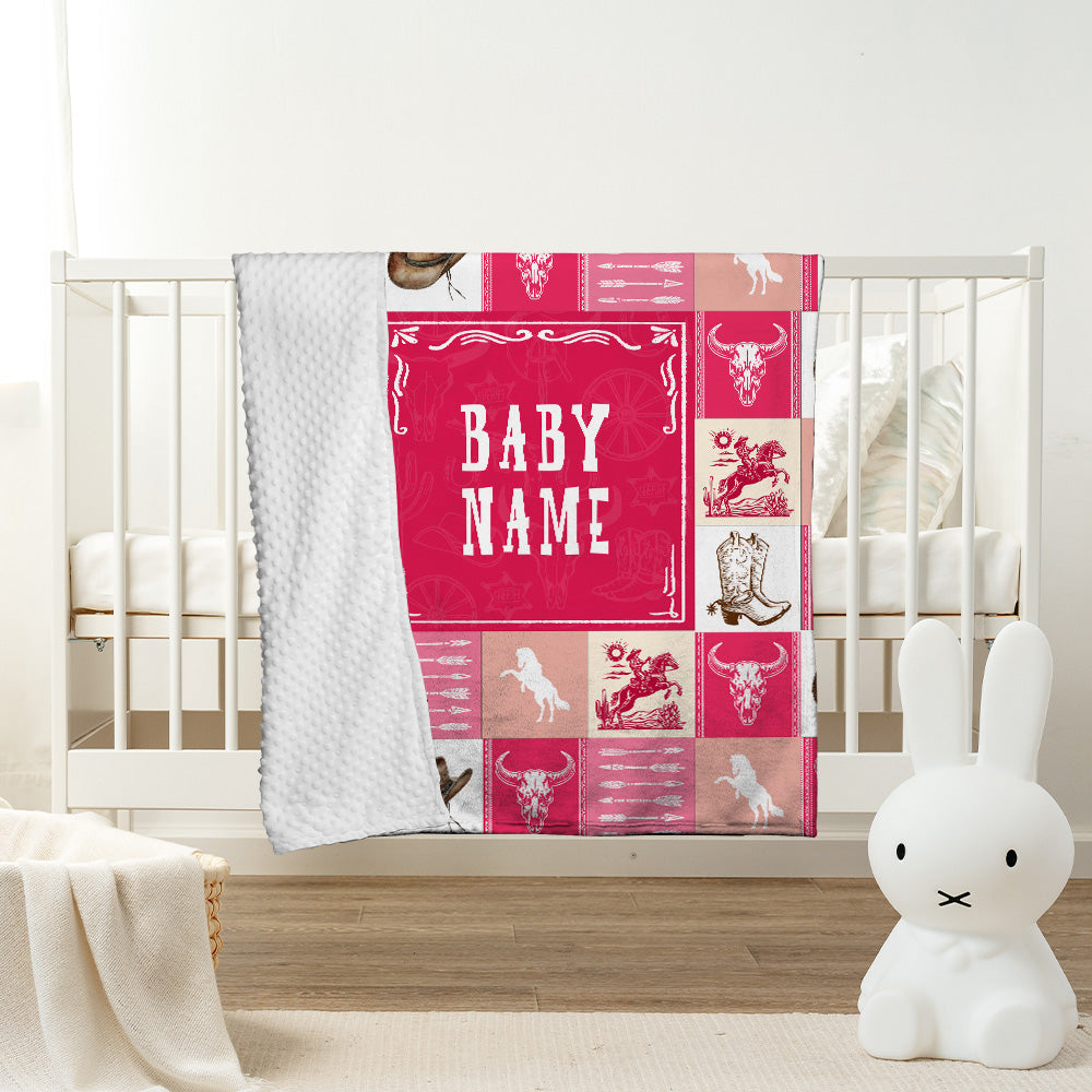 Personalized Name Minky Baby Blankets Pink , Minky Blanket Double Layer with Dotted Backing for Infant Toddler Crib, Gift For Baby