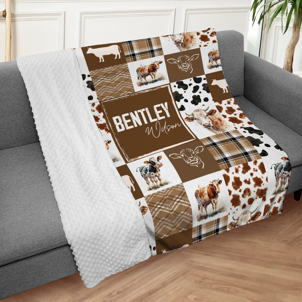 Personalized Name Minky Baby Blankets, Soft Plush Receiving Minky Blanket Double Layer with Dotted Backing for Infant Toddler Crib