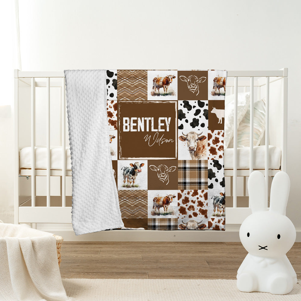 Personalized Name Minky Baby Blankets, Soft Plush Receiving Minky Blanket Double Layer with Dotted Backing for Infant Toddler Crib