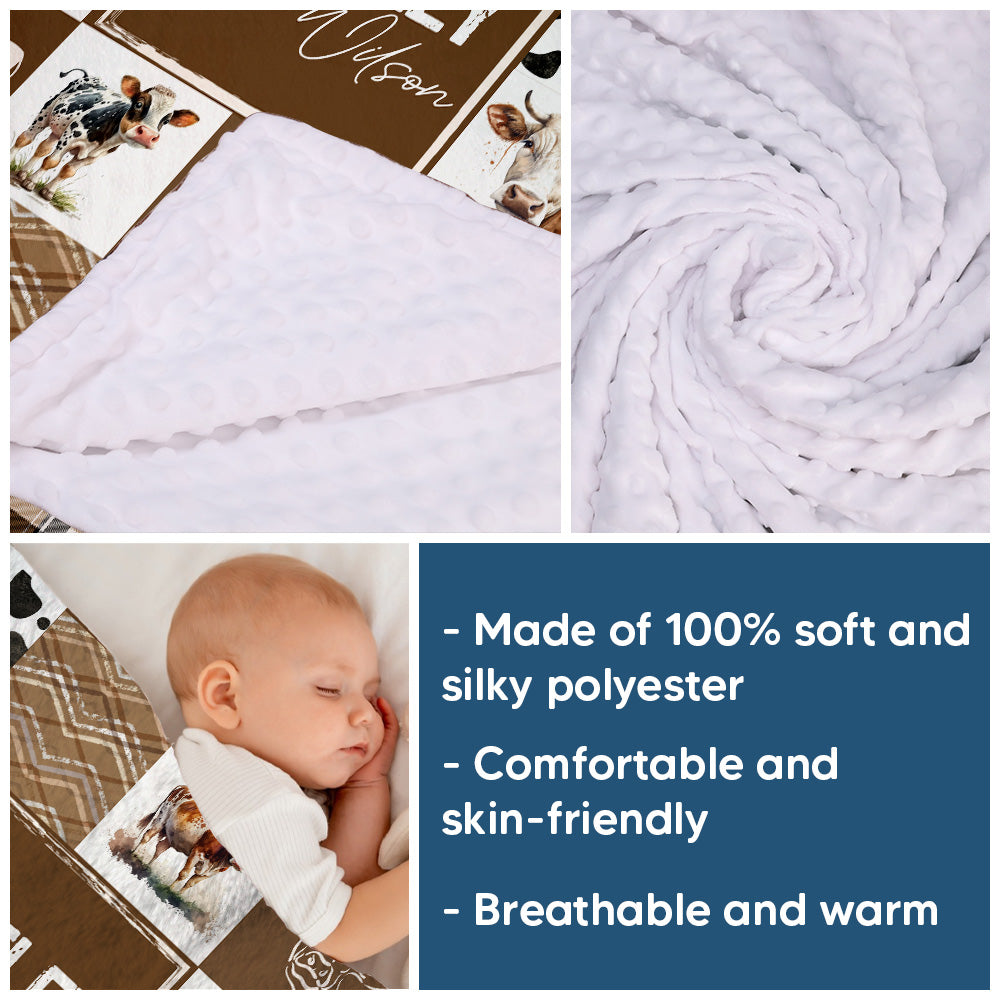 Personalized Name Minky Baby Blankets, Soft Plush Receiving Minky Blanket Double Layer with Dotted Backing for Infant Toddler Crib
