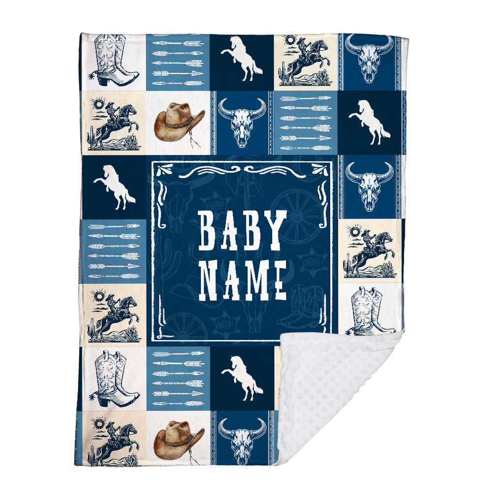Personalized Name Minky Baby Blankets Blue , Minky Blanket Double Layer with Dotted Backing for Infant Toddler Crib, Gift For Baby