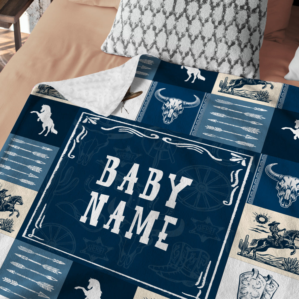 Personalized Name Minky Baby Blankets Blue , Minky Blanket Double Layer with Dotted Backing for Infant Toddler Crib, Gift For Baby
